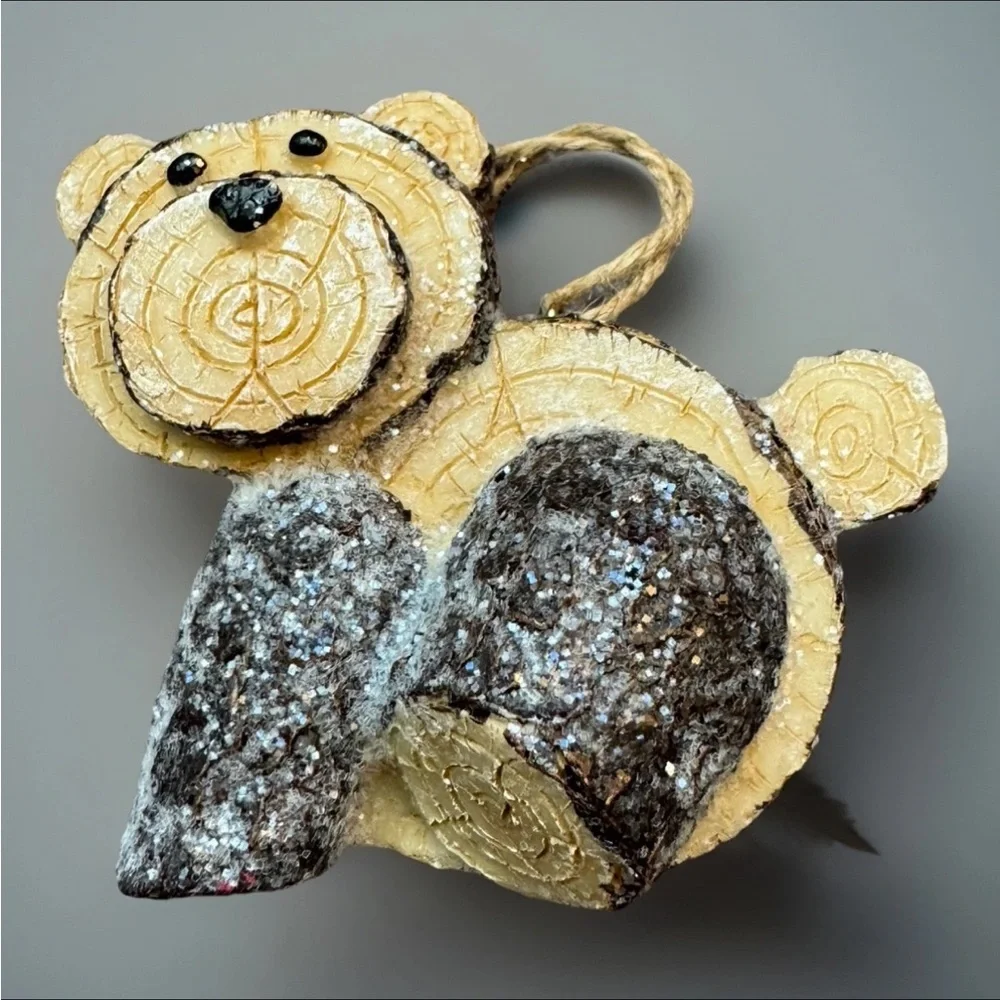 Handcrafted Wood TEDDY BEAR CUB Christmas Ornament 3